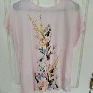 Ted Baker London Pink Floral Semi-Sheer T-Shirt Top Size 4 Large